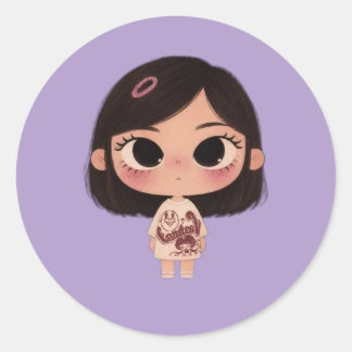 Cute Chibi Girl Illustration Round Pinback Button Classic Round Sticker