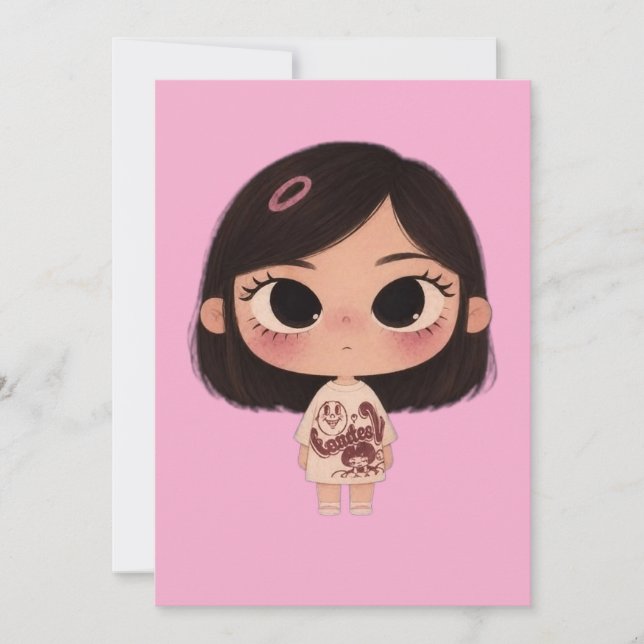 Cute Chibi Girl Kawaii Greeting Card (Front)