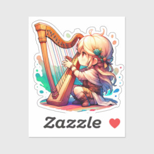 Cute Chibi Girl Playing Harp