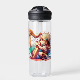 Cute Chibi Girl Playing Harp Personalised Water Bottle