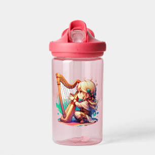 Cute Chibi Girl Playing Harp Personalised Water Bottle