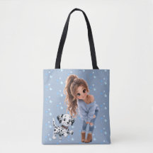 Cute Chibi Girl & Puppy Tote Bag
