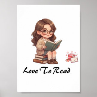 CUTE CHIBI GIRL READING BOOK POSTER