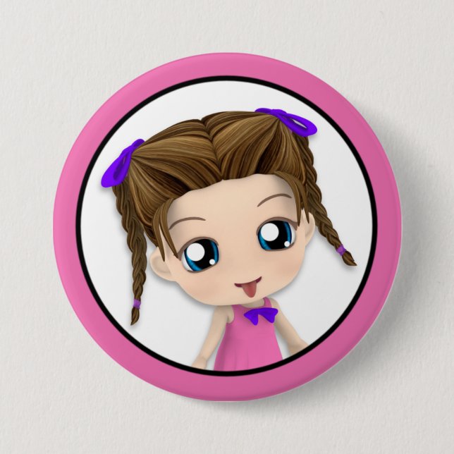 Cute Chibi Girl Sticking Tongue Out Button (Front)