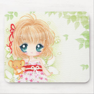 Cute chibi girl with kawaii plushie mouse mat