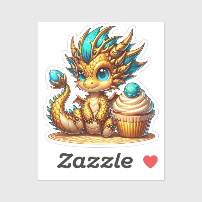 Cute Chibi Gold and Blue Dragon with Cupcake (Sheet)