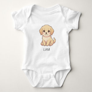 Cute Chibi Golden Retriever Custom Name Baby Bodysuit