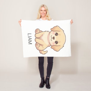 Cute Chibi Golden Retriever Custom Name  Fleece Blanket
