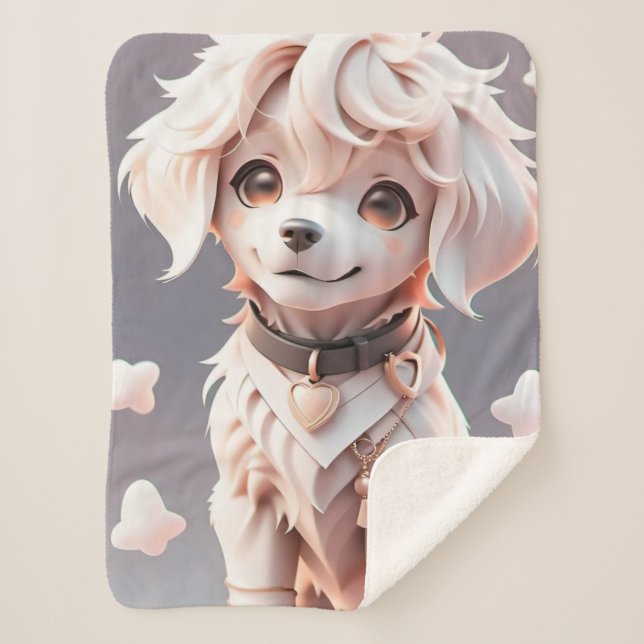 Cute Chibi Golden Retriever Puppy Sherpa Blanket (Front)