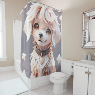 Cute Chibi Golden Retriever Puppy Shower Curtain