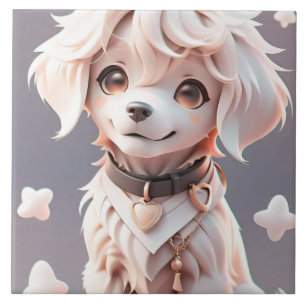 Cute Chibi Golden Retriever Puppy Tile