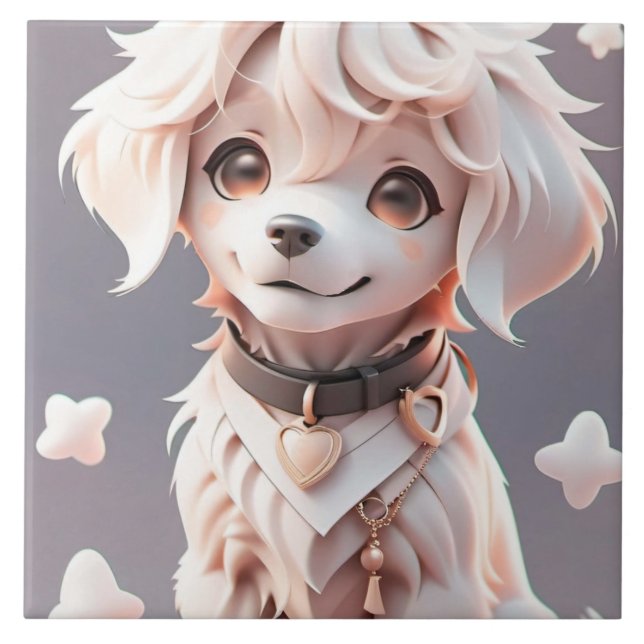 Cute Chibi Golden Retriever Puppy Tile (Front)
