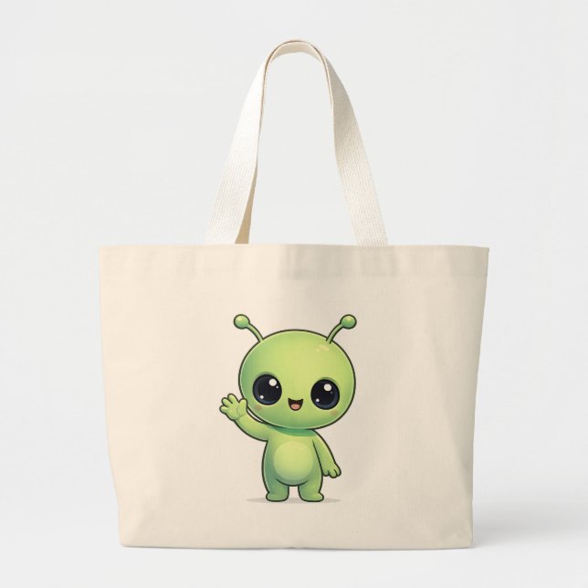 Cute Chibi Green Alien Tote Bag – Kawaii Space Cha (Front)