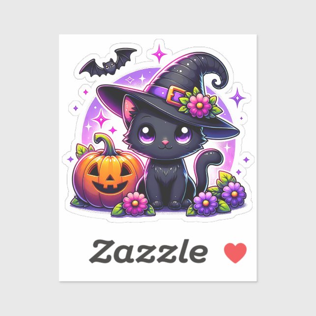 Cute Chibi Halloween Black Cat and Pumpkin (Sheet)