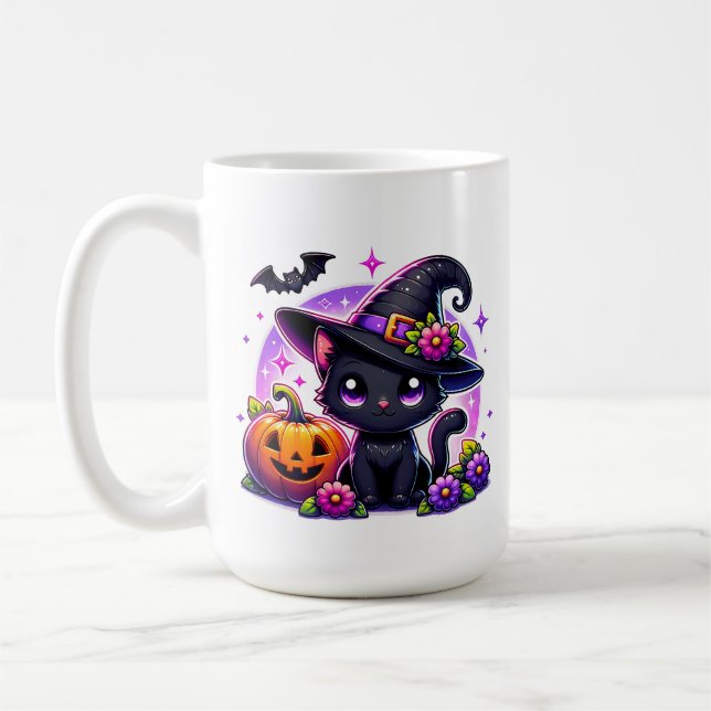 Cute Chibi Happy Halloween Pumpkin Personalised Coffee Mug (Left)