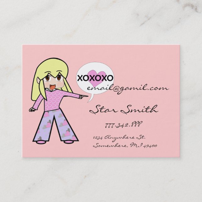 Cute Chibi Heart - Yellow Hair - - xoxoxo Business Card (Front)