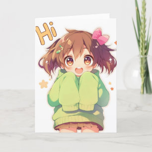 Cute Chibi Hi Anime Girl Holiday Card