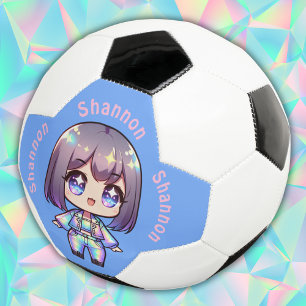 Cute Chibi Holographic Monogram on Blue   Football