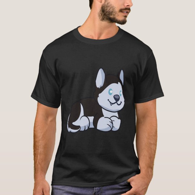 Cute Chibi Husky Waiting For You T-Shirt (Front)