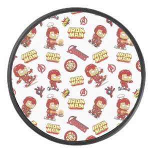 Cute Chibi Iron Man Seamless Pattern - Superhero Hockey Puck