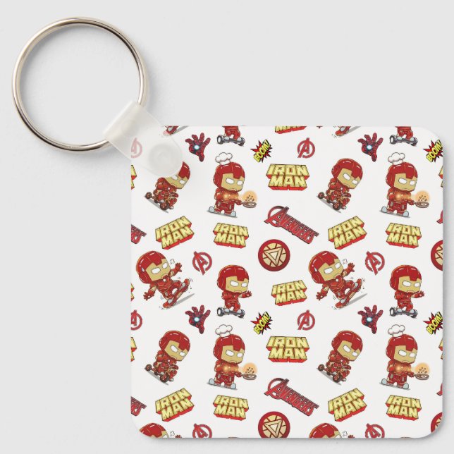 Cute Chibi Iron Man Seamless Pattern - Superhero  Key Ring (Front)