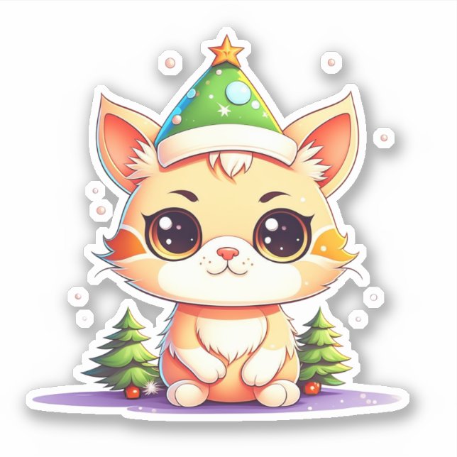 Cute Chibi Kawaii Cartoon Christmas Kitty Cat (Front)