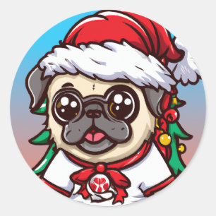Cute Chibi Kawaii Dog Pug Christmas Sticker