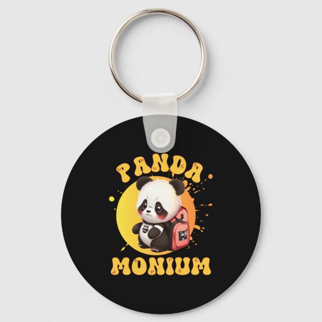 Cute Chibi Kawaii Panda Name School Year On Back B Key Ring (Front)