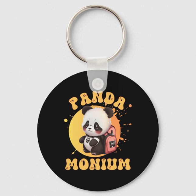 Cute Chibi Kawaii Panda Name School Year On Back B Key Ring (Front)