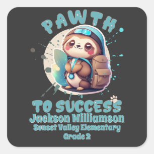 Cute Chibi Kawaii Sloth Name School Grade Square Sticker