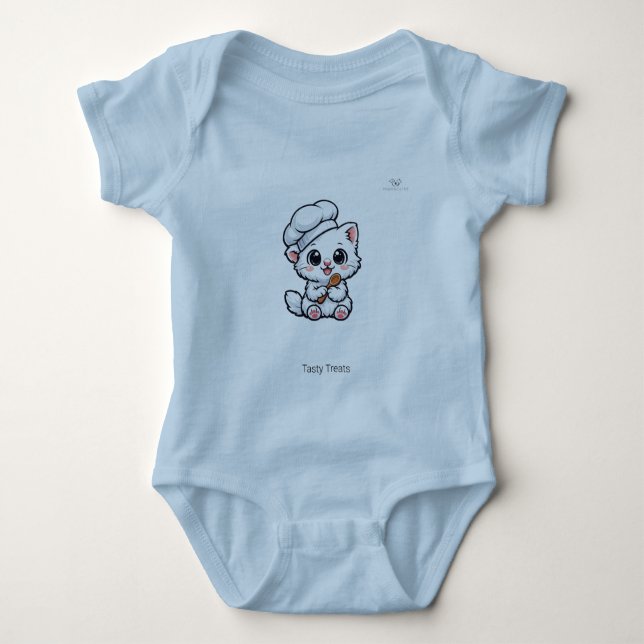 Cute Chibi Little Chef Cat Personalised Baby Bodysuit (Front)