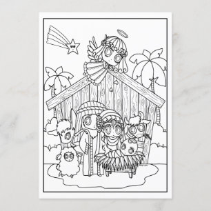 cute chibi manga Nativity Scene reason for season Invitation