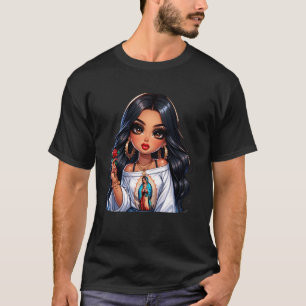 Cute Chibi Mexican Baby Girl Chicana Virgen Reina  T-Shirt