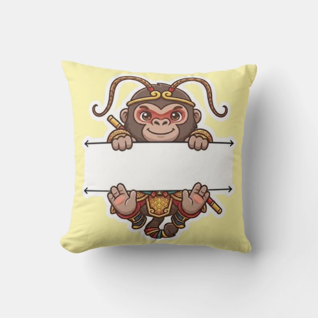 Cute Chibi Monkey King Split Name Frame Cushion (Front)