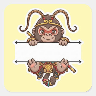 Cute Chibi Monkey King Split Name Frame Square Sticker