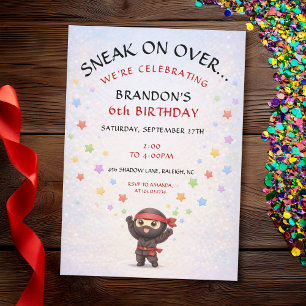 Cute Chibi Ninja Colorful Confetti Kids Birthday Invitation