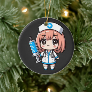 Cute Chibi Nurse - healthcare, anime, medical Ceramic Tree Decoration