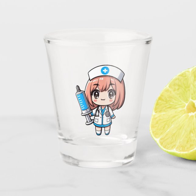 Cute Chibi Nurse - healthcare, anime, medical Shot Glass (Front)