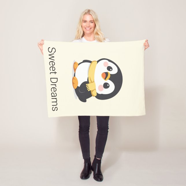 Cute Chibi Penguin Scarf Personalised Baby Blanket (In Situ)