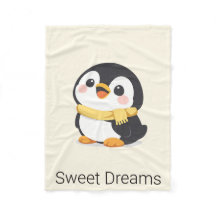 Cute Chibi Penguin Scarf Personalised Baby Blanket