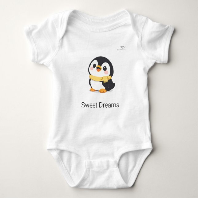 Cute Chibi Penguin with Scarf Personalised  Baby Bodysuit (Front)