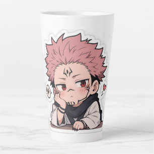 Cute Chibi Pouty King Sticker - Kawaii Pink Hair Latte Mug