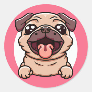 Cute Chibi Pug Busting Out Through Hole Classic Round Sticker
