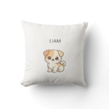 Cute Chibi Puppy Custom Name Nursery Throw Pillow