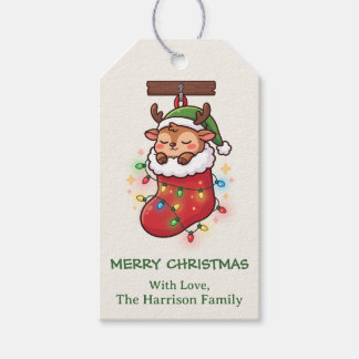 Cute Chibi Reindeer Stocking Christmas Gift Tags