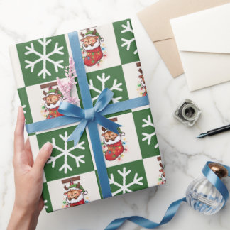 Cute Chibi Reindeer Stocking Christmas Wrapping Paper