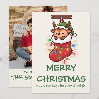 Cute Chibi Reindeer Stocking Holiday Photo Card