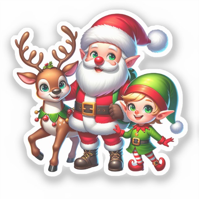 Cute Chibi Santa, Elf and Reindeer Christmas (Front)