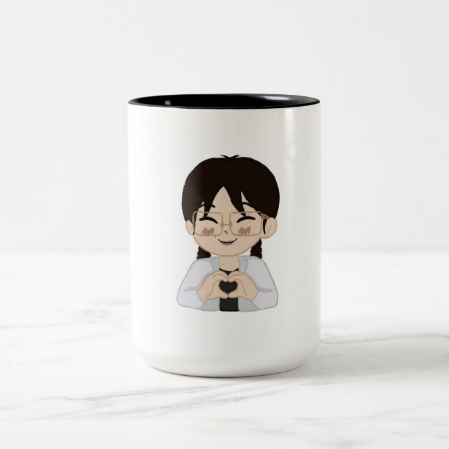 Cute Chibi Self-Portrait with Heart Hands Mug  (Center)