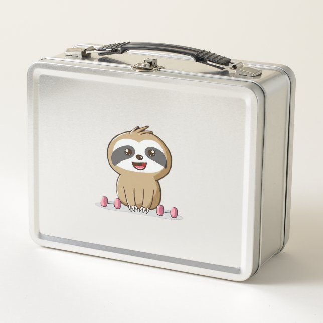 Cute Chibi Sloth Workout � Funny Kawaii Gym Animal Metal Lunch Box (Front)